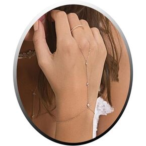 Crystal Finger Ring Bracelet Hand Chain Non Tarnish Slave Bohemian Rhinestone Simple Hand Jewelry Wrist for Women Gift (Silver)