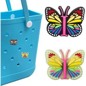 Butterfly Letter Charms for Bogg Bag, 2PCS Butterfly Alphabet Lettering Accessories Charms for Bogg Bag and Simply Southern Bag, Insert Decorative Letter Charms for Handbag Beach Tote Bag.