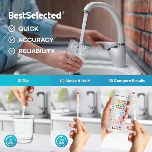 Drinking Water Test Kit Strips: Drinking Water Test Kit - Home Water Testing Kits for Well Tap - Well Water Testing Strips 16 in 1 and 100 Strips for Lead Hardness pH Iron Copper Chlorine and More in Kuwait