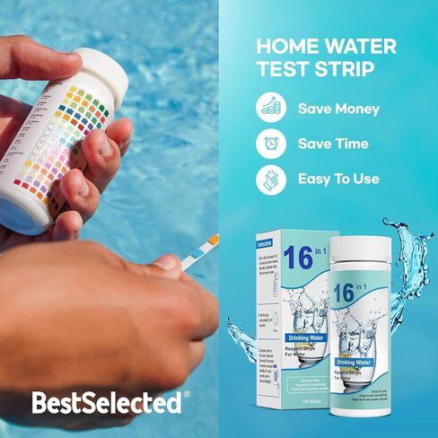 Drinking Water Test Kit Strips: Drinking Water Test Kit - Home Water Testing Kits for Well Tap - Well Water Testing Strips 16 in 1 and 100 Strips for Lead Hardness pH Iron Copper Chlorine and More in Kuwait
