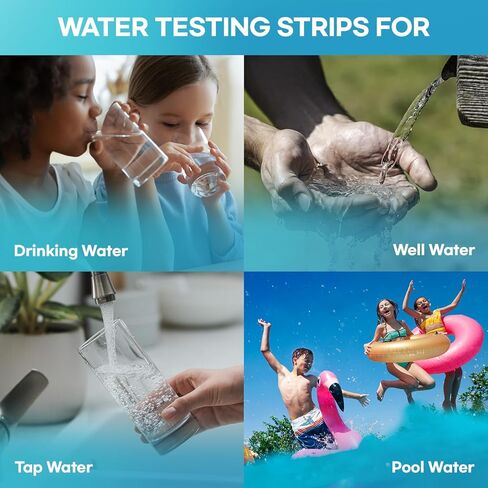 Drinking Water Test Kit Strips: Drinking Water Test Kit - Home Water Testing Kits for Well Tap - Well Water Testing Strips 16 in 1 and 100 Strips for Lead Hardness pH Iron Copper Chlorine and More in Kuwait