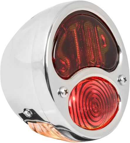 KA0030 6V مصباح خلفي Duolamp من الفولاذ المقاوم للصدأ لسيارة Ford Model A مع نص توقف كهرماني على عدسة زجاجية حمراء وضوء ترخيص in Kuwait