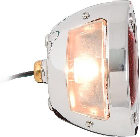 KA0030 6V مصباح خلفي Duolamp من الفولاذ المقاوم للصدأ لسيارة Ford Model A مع نص توقف كهرماني على عدسة زجاجية حمراء وضوء ترخيص in Kuwait