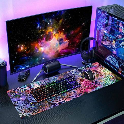 لوحة ماوس للألعاب باللون الوردي الياباني مقاس XL لطيفة على شكل موجة جمالية كاواي ممتدة وكبيرة الحجم وقاعدة مطاطية غير قابلة للانزلاق ولوحة مفاتيح طويلة للكمبيوتر الشخصي والكمبيوتر المحمول، مقاس 31.5 × 11.8 بوصة in Kuwait