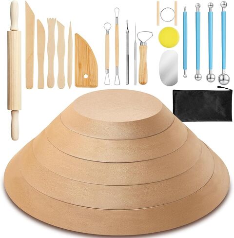 Sunnychicc 25 Pcs Pottery Molds Set Include 5 Ceramic Mold for Clay Round Ceramic Forming Mold 19 Pottery Clay Sculpting Tools 1 Wooden Rolling Pin Wooden Pottery Molds for Tool Ceramics Supplies in Saudi Arabia
