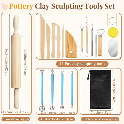 Sunnychicc 25 Pcs Pottery Molds Set Include 5 Ceramic Mold for Clay Round Ceramic Forming Mold 19 Pottery Clay Sculpting Tools 1 Wooden Rolling Pin Wooden Pottery Molds for Tool Ceramics Supplies in Saudi Arabia