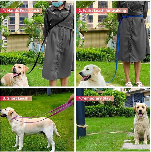 Hands Free Dog Leash, 4-7.5 FT PVC Waterproof Multifunctional Dog Leash Adjustable Lengths for Handless Walking Training Running with Cross Body, Over Shoulder, Waist and Belt Leash (Black) in Saudi Arabia