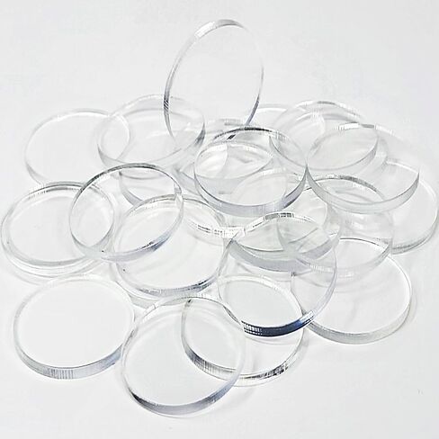 Acrylic Bases for Minis and Miniatures - Circular, Square, Oval, Rectangular, Hexagonal |Compatibles with most RPG's and Tabletop Games| (Clear - Circular #2 (25mm x ~2.70mm x 25 units)) in Saudi Arabia