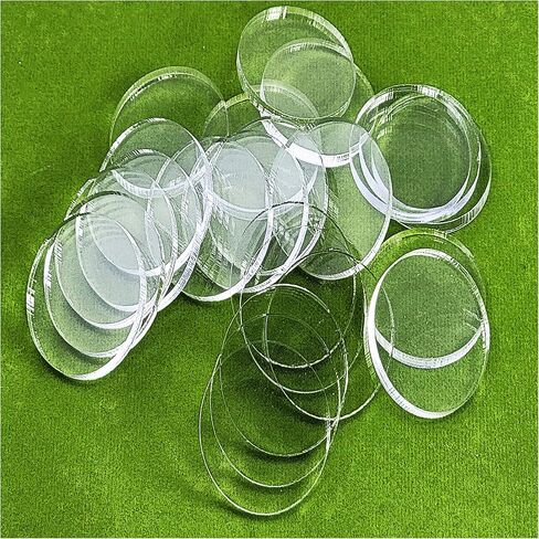 Acrylic Bases for Minis and Miniatures - Circular, Square, Oval, Rectangular, Hexagonal |Compatibles with most RPG's and Tabletop Games| (Clear - Circular #2 (25mm x ~2.70mm x 25 units)) in Saudi Arabia