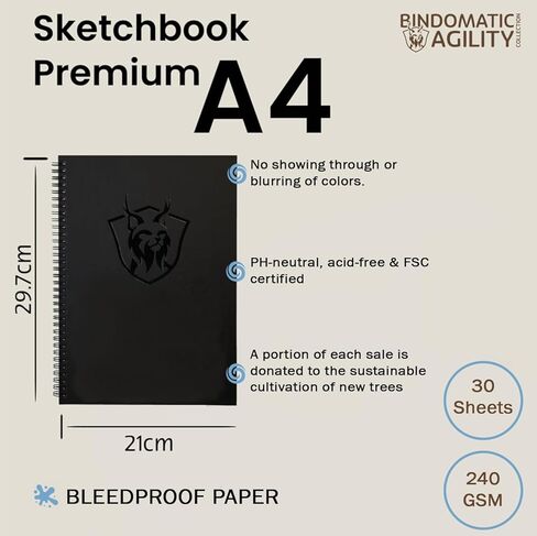 Bindomatic Agility Collection Premium Sketchbooks, 8.5 x 11 inches, Drawing Book, Sketchbook, Coloring Book - 30 Sheets of 240g Paper, Professionals and Children, Markers, Acrylic Paints Charcoal Ink in Kuwait