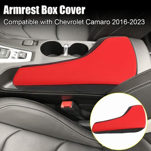 XITER Leather Auto Console Cover Waterproof Center Console Armrest Cover Protector for Chevrolet Camaro 2016 2017 2018 2019 2020 2021 2022 2023 2024 Accessories(Black+Red) in Saudi Arabia