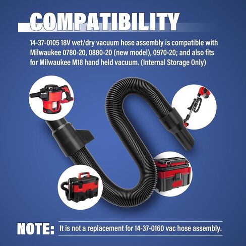 14-37-0105 18 فولت/28 فولت مجموعة خرطوم رطب/جاف للتخزين الداخلي متوافق مع ميلووكي M18 0880-20 0780-20 0970-20، خرطوم بديل لميلووكي شوب فاك in Kuwait
