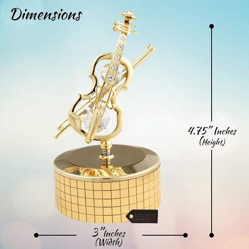 صندوق موسيقى الكمان المطلي بالذهب عيار 24 قيراط من ماتاشي - ذاكرة مع كريستالات على سطح الطاولة لديكور المنزل والمكتب - هدية لعيد الحب بمناسبة الانتقال لمنزل جديد in Kuwait