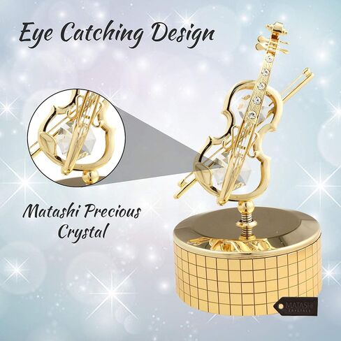 صندوق موسيقى الكمان المطلي بالذهب عيار 24 قيراط من ماتاشي - ذاكرة مع كريستالات على سطح الطاولة لديكور المنزل والمكتب - هدية لعيد الحب بمناسبة الانتقال لمنزل جديد in Kuwait