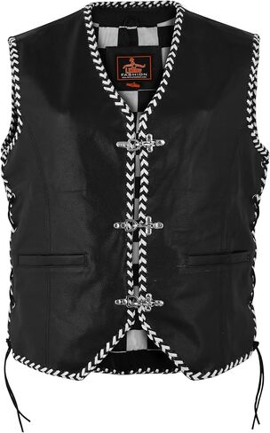 Men's Biker Rider Motorcycle stylish Black Cowhide leather sleeveless vest With white & Black Edging in Saudi Arabia