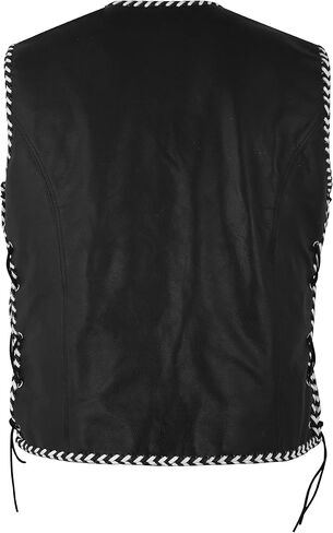 Men's Biker Rider Motorcycle stylish Black Cowhide leather sleeveless vest With white & Black Edging in Saudi Arabia