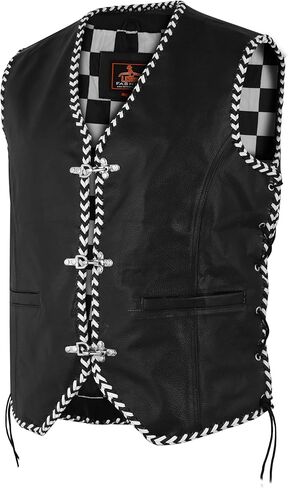 Men's Biker Rider Motorcycle stylish Black Cowhide leather sleeveless vest With white & Black Edging in Saudi Arabia