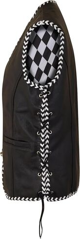 Men's Biker Rider Motorcycle stylish Black Cowhide leather sleeveless vest With white & Black Edging in Saudi Arabia