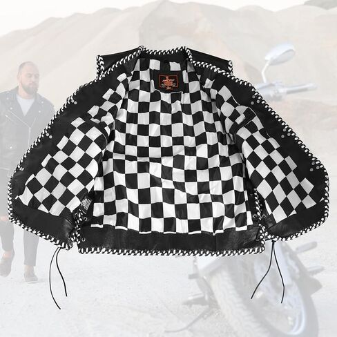 Men's Biker Rider Motorcycle stylish Black Cowhide leather sleeveless vest With white & Black Edging in Saudi Arabia