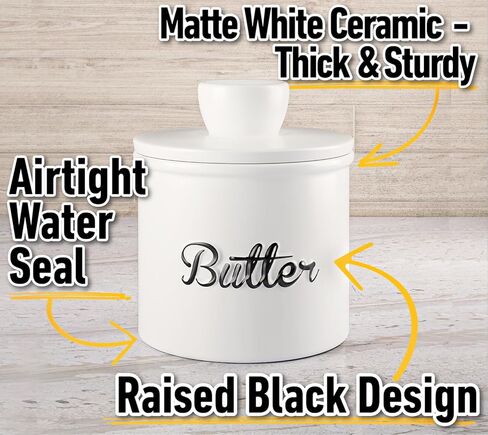 وعاء الزبدة - وعاء زبدة سيراميك 4.5 ساعة للعداد مع الماء للزبدة الناعمة - وعاء حفظ الزبدة الفرنسية مع الماء - وعاء زبدة فرنسي مع غطاء للكونترتوب - طبق زبدة فرنسي مع الماء in Kuwait