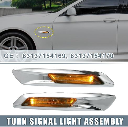 حاجز السيارة في المؤشر الجانبي لإشارة الانعطاف ضوء كهرماني 63137154169 لسيارة BMW 528i 535i 550i 2011-2013 عدسات شفافة بلون فضي (مجموعة من 2) in Saudi Arabia