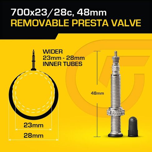 Cycle Factor 700c 23/28mm Width Presta Valve 48mm Innertube with Removable Valve core and kit in Saudi Arabia