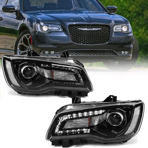 Halogen Headlights Compatible with Chrysler 300/300C 2015 2016 2017 2018 Headlamp Assembly with Black Bezel Replacement Left Driver + Right Passenger Side in Saudi Arabia