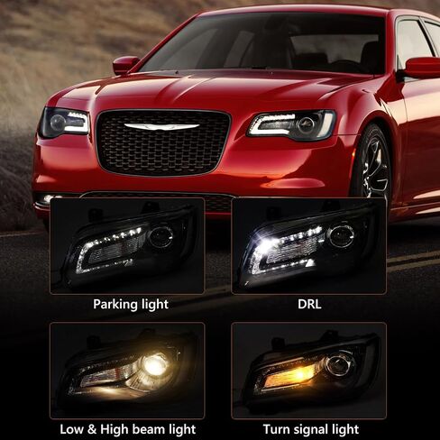 Halogen Headlights Compatible with Chrysler 300/300C 2015 2016 2017 2018 Headlamp Assembly with Black Bezel Replacement Left Driver + Right Passenger Side in Saudi Arabia