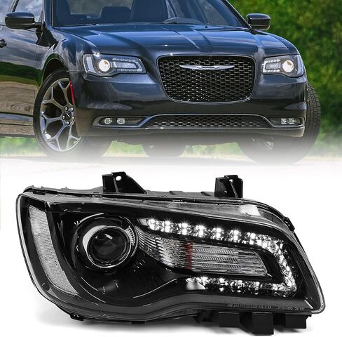 Halogen Headlights Compatible with Chrysler 300/300C 2015 2016 2017 2018 Headlamp Assembly with Black Bezel Replacement Left Driver + Right Passenger Side in Saudi Arabia