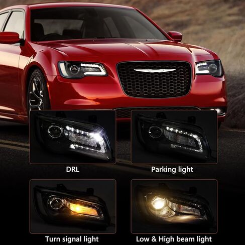 Halogen Headlights Compatible with Chrysler 300/300C 2015 2016 2017 2018 Headlamp Assembly with Black Bezel Replacement Left Driver + Right Passenger Side in Saudi Arabia