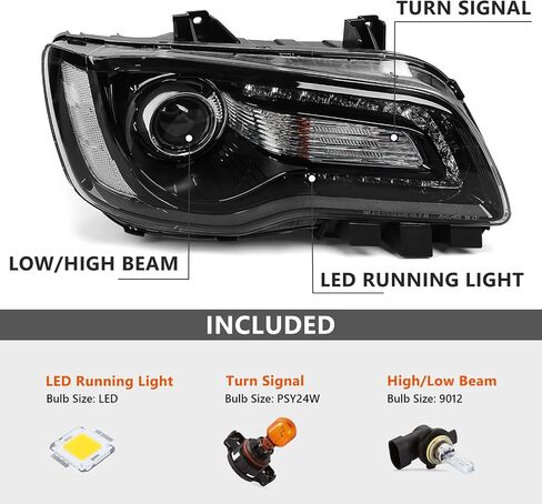 Halogen Headlights Compatible with Chrysler 300/300C 2015 2016 2017 2018 Headlamp Assembly with Black Bezel Replacement Left Driver + Right Passenger Side in Saudi Arabia
