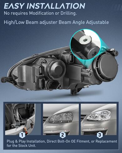 Nilight Headlight Assembly Compatible with 2005 2006 2007 2008 2009 2010 Volkswagen Jetta 2006 2007 2008 2009 VW Rabbit GTI Headlamp Black Housing Driver and Passenger Side, 2 Years Warranty in Saudi Arabia