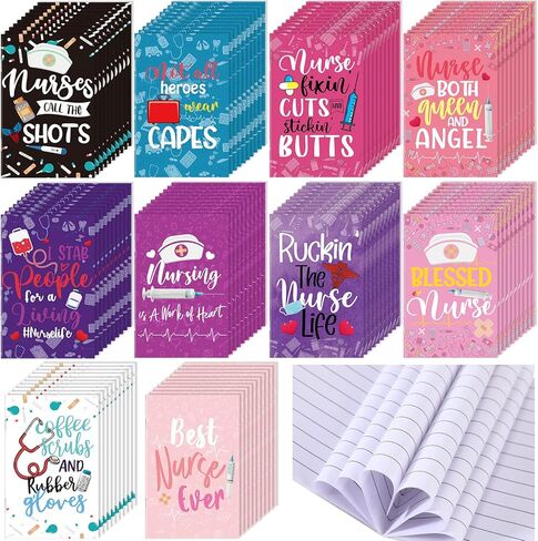 100 Pieces Nurse Notebooks Bulk Mini Nurse Pocket Notepads 3.2x4.9 Inch Small Pocket Notebook for Nurses Appreciate Gifts Present for Nursing Medical Students Office Classroom Supplies, 10 Styles in Saudi Arabia