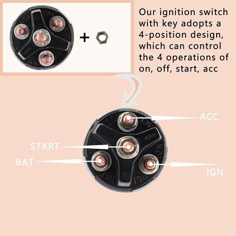 مفتاح الإشعال مع مفتاح، مفتاح تشغيل الإشعال القياسي 12 فولت 4 مواضع مناسب للسيارة والشاحنة وسيارات الدفع الرباعي والرافعة الشوكية والجرار وملحقات السيارات العالمية أسطوانة قفل الإشعال in Kuwait