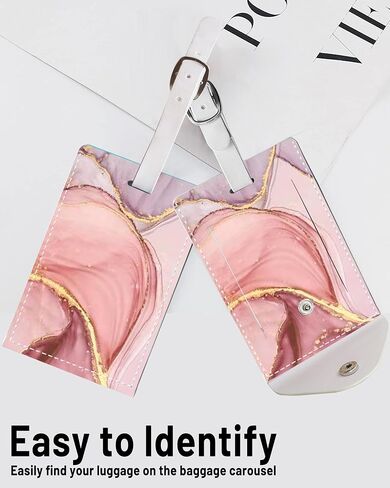 ANDRIU 2 Pack Leather Luggage Tags for Suitcase Cute Unique Suitcase Tags Identifiers with Button Closure Privacy Name Address Labels for Women Man Girl Travel (Marble Pretty Pink) in Saudi Arabia
