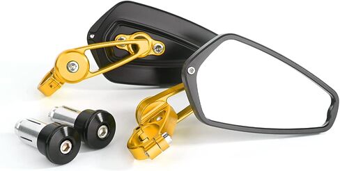 CNC Aluminum Alloy Motorcycle Mirror Apply to 22MM 25MM 7/8" Motorcycle Handlebar Ends Interface, Bar End Mirrors for Motorcycles for Off Road Street Sport Cruiser Motorcycles Mirrors (Gold) in Saudi Arabia