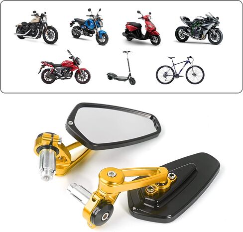 CNC Aluminum Alloy Motorcycle Mirror Apply to 22MM 25MM 7/8" Motorcycle Handlebar Ends Interface, Bar End Mirrors for Motorcycles for Off Road Street Sport Cruiser Motorcycles Mirrors (Gold) in Saudi Arabia