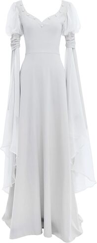 Women Renaissance Dress Bell Sleeves Medieval Dress Fairy Dress Fantasy Retro Medieval Costume White in Kuwait