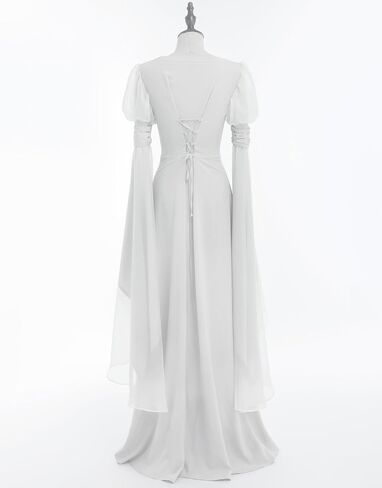 Women Renaissance Dress Bell Sleeves Medieval Dress Fairy Dress Fantasy Retro Medieval Costume White in Kuwait