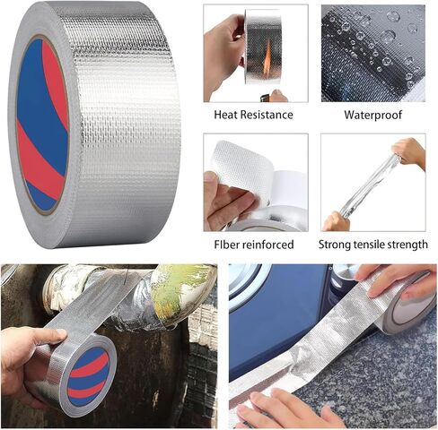 Aluminum Foil Duct Tape, 2 Inches x 65 Feet,3.9mil, Heavy-Duty HVAC Aluminum Metal Duct Tape for Metal Pipes, Air Vents, Furnace, and AC Units - Silver in Kuwait