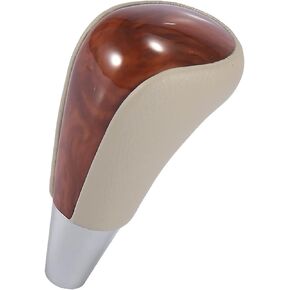 Motoforti Car Automatic Gear Stick Shift Knob, for Toyota RAV4 Camry Corolla, Faux Leather, Wood, Beige Brown