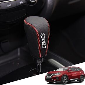 Genuine Leather Automatic at Gear Shift Knob Cover Protector Trim,the car Interior Accessories(Black Stitches) for Nissan Murano(2015 2016 2017 2018 2019 2020 2021)