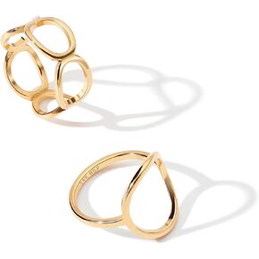 2PCS Circle Statement Ring Set for Women and Girls 14K Gold Plated Simple Link Chain Knuckle Stacking Bands（Gold and Silver, Size 5 to 10）