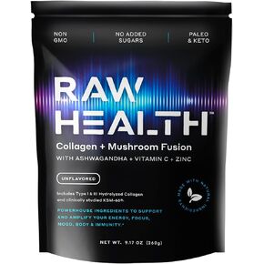 Collagen Peptides Powder with Ashwagandha & Mushrooms | Grass-Fed, Unflavored | Promotes Hair, Skin, Nail, Joint Health, Anti-Aging, Immunity | 30 Servings