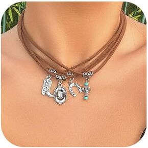 Jovono Boho Choker Necklace Silver Cowgirl Necklaces Chain Layered Western Necklace Accessories for Women and Girls