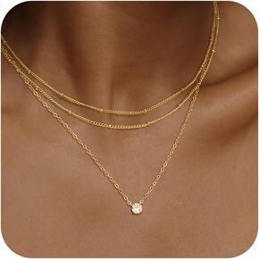 Gold Layered Necklace for Women, Dainty 14K Gold Plated CZ Diamond Pendant Necklace, Paperclip Satellite Cuban Lip Chain Choker Necklaces Jewelry Gift for Women Trendy