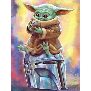Plzoslly Paint by Numbers for Adults Kids, Star Wars Baby Yoda DIY 5D Diamond Painting Kits Mandalorian Round Full Drill Crystal Rhinestone Embroidery Arts Craft for Home Wall Decor 12 x 16 Inch