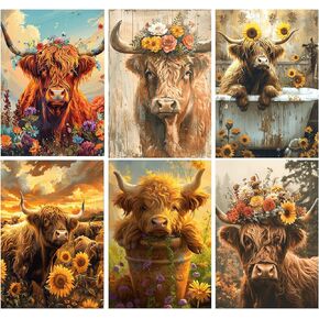 Santiway 6 Pack Cow Diamond Art Kits for Adults 5D Diamond Art Kit for Beginners DIY Paint with Round Full Drill Gem Art Painting for Home Wall Decor Gifts (11.8x15.7inch)