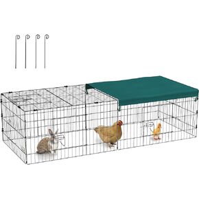 PawHut 73" L Metal Chicken Playpen, Small Animal Cage, Pet Playpen Yard Fence for Rabbits, Chinchillas with Roof for Indoor & Outdoor, 20" H, Green