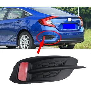 Replacement LH Rear Bumper Reflector and Grille Cover Tail Bezel Lens Driver side For 2016 2017 2018-2021 HONDA CIVIC SEDAN Reflex Lamp Housing, Red and Black